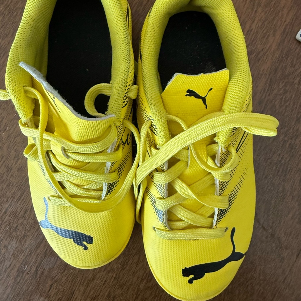 Puma Kids Yellow Lace-Up Sneakers with Black Puma Logos